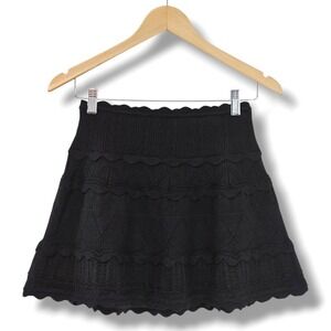 Mable Mini Skirt S Black Knit Tiered Ruffle Scalloped Coquette Lolita Whimsigoth